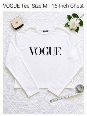 White VOGUE Long-Sleeve Tee – Size M, Versatile Fashion Essential